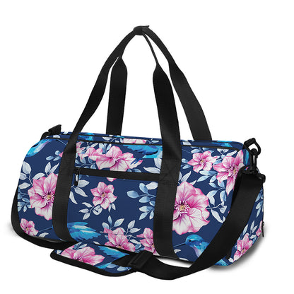 Pink Flowers And Hummingbird Print Gym Bag