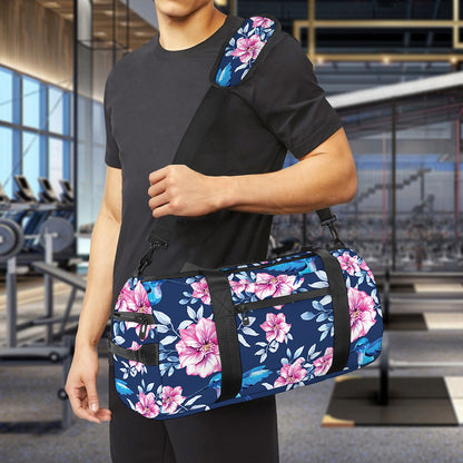 Pink Flowers And Hummingbird Print Gym Bag