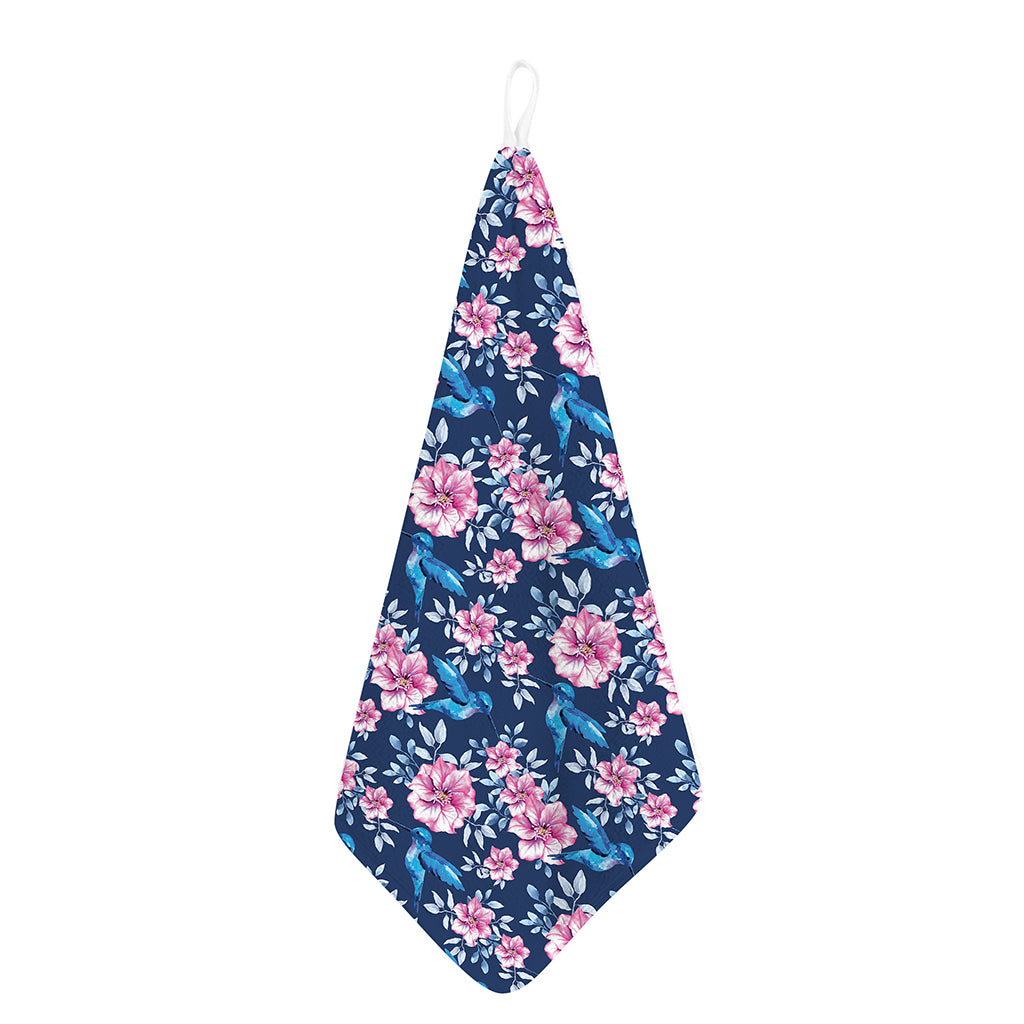 Pink Flowers And Hummingbird Print Hand Towel