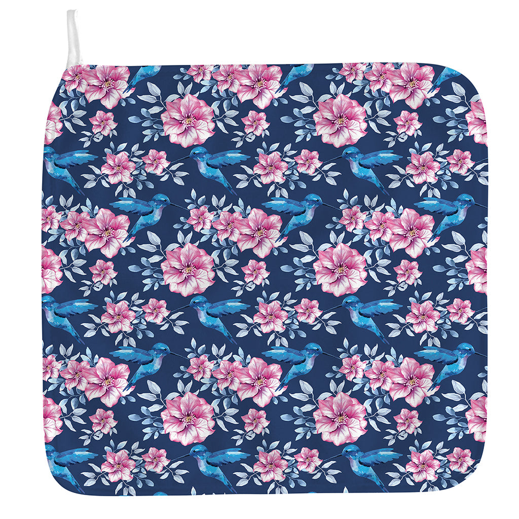 Pink Flowers And Hummingbird Print Hand Towel