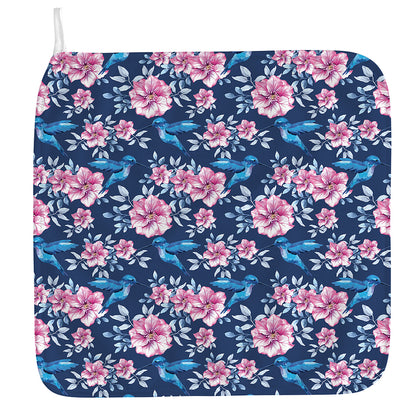 Pink Flowers And Hummingbird Print Hand Towel