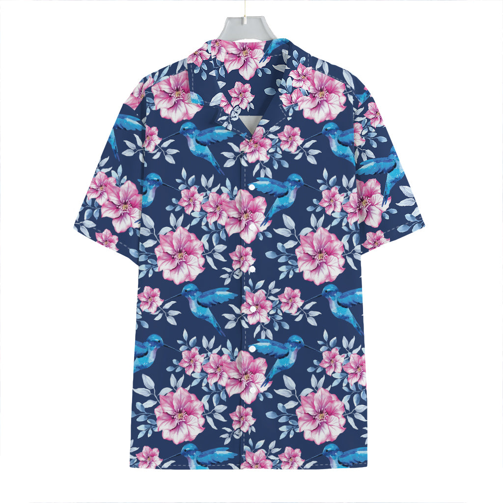 Pink Flowers And Hummingbird Print Hawaiian Shirt