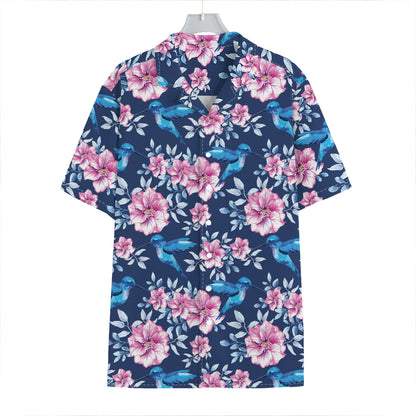 Pink Flowers And Hummingbird Print Hawaiian Shirt