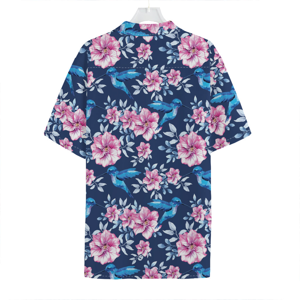 Pink Flowers And Hummingbird Print Hawaiian Shirt
