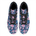 Pink Flowers And Hummingbird Print High Top Leather Sneakers