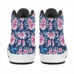 Pink Flowers And Hummingbird Print High Top Leather Sneakers