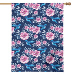 Pink Flowers And Hummingbird Print House Flag