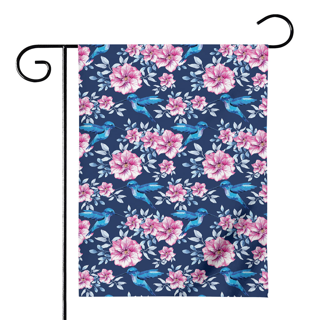 Pink Flowers And Hummingbird Print House Flag