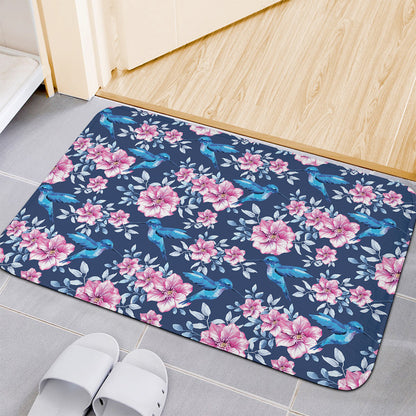 Pink Flowers And Hummingbird Print Indoor Door Mat