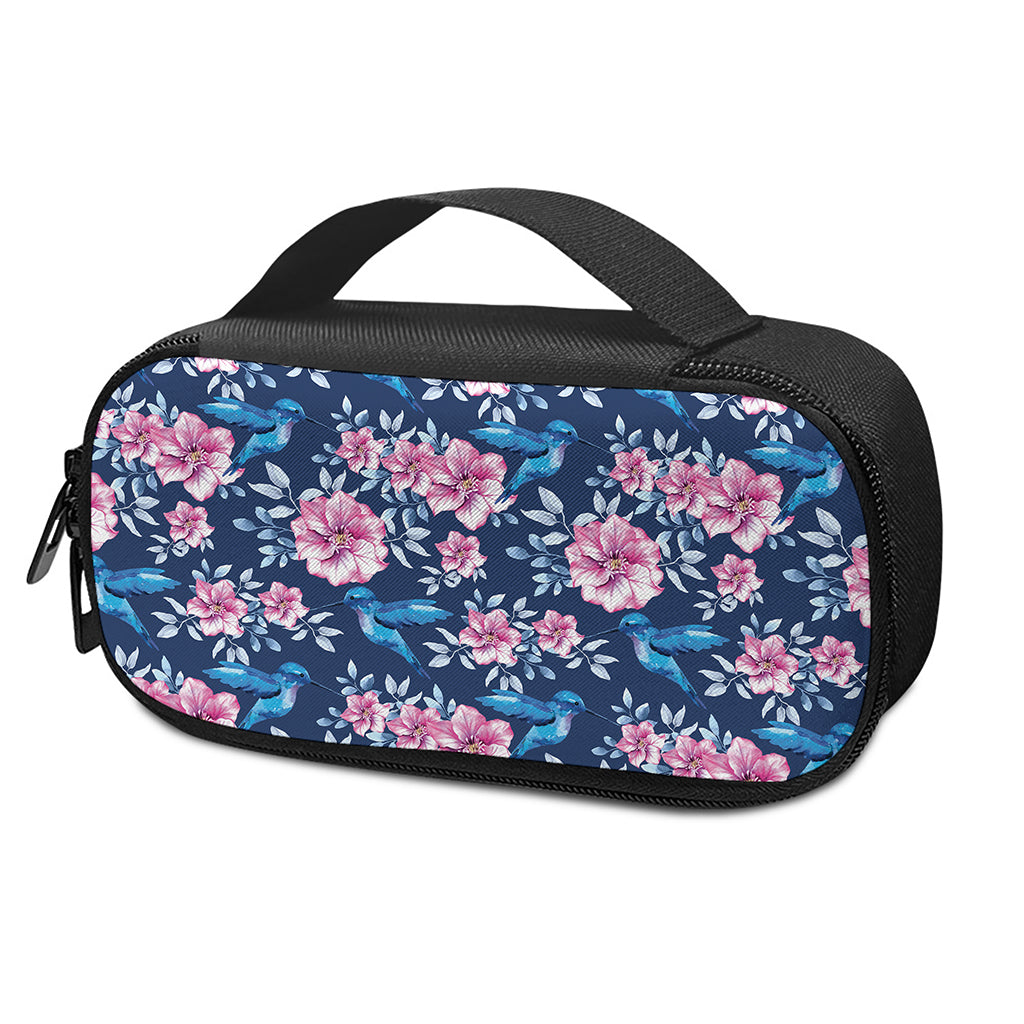 Pink Flowers And Hummingbird Print Insulin Cooler Travel Case