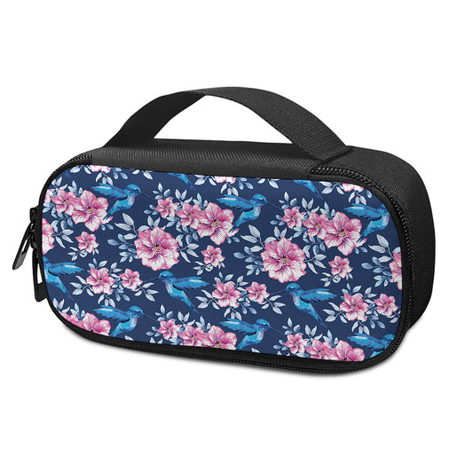 Pink Flowers And Hummingbird Print Insulin Cooler Travel Case