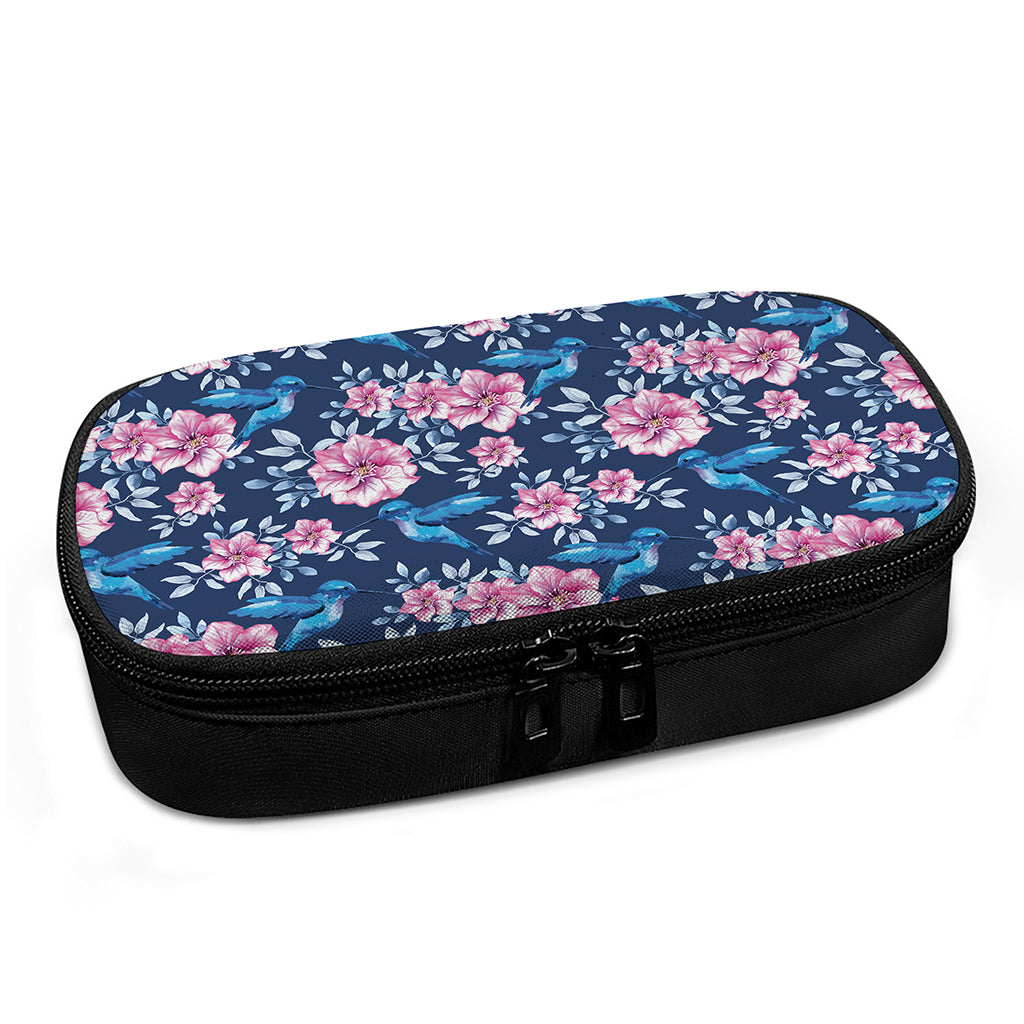 Pink Flowers And Hummingbird Print Insulin Cooler Travel Case
