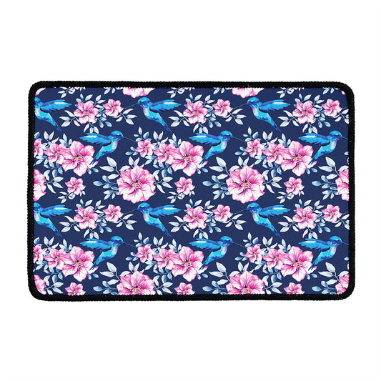 Pink Flowers And Hummingbird Print Kitchen Mat