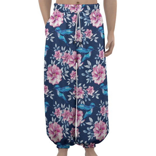 Pink Flowers And Hummingbird Print Lantern Pants