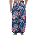 Pink Flowers And Hummingbird Print Lantern Pants