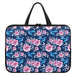 Pink Flowers And Hummingbird Print Laptop Sleeve With Handle