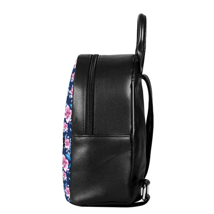 Pink Flowers And Hummingbird Print Leather Backpack