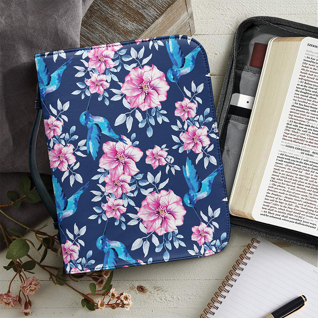Pink Flowers And Hummingbird Print Leather Bible Cover