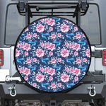 Pink Flowers And Hummingbird Print Leather Spare Tire Cover