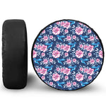 Pink Flowers And Hummingbird Print Leather Spare Tire Cover