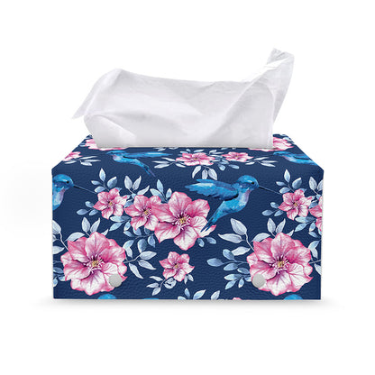 Pink Flowers And Hummingbird Print Leather Tissue Box Cover