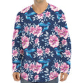Pink Flowers And Hummingbird Print Long Sleeve Baseball Jersey