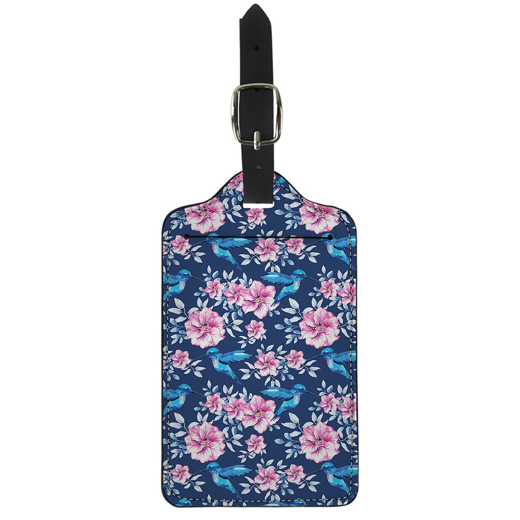 Pink Flowers And Hummingbird Print Luggage Tag