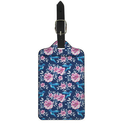 Pink Flowers And Hummingbird Print Luggage Tag