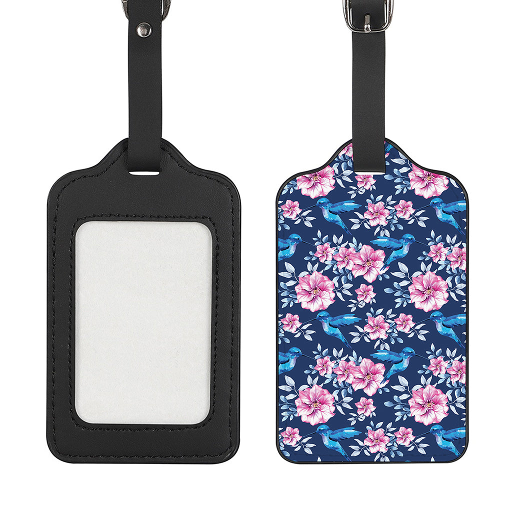 Pink Flowers And Hummingbird Print Luggage Tag