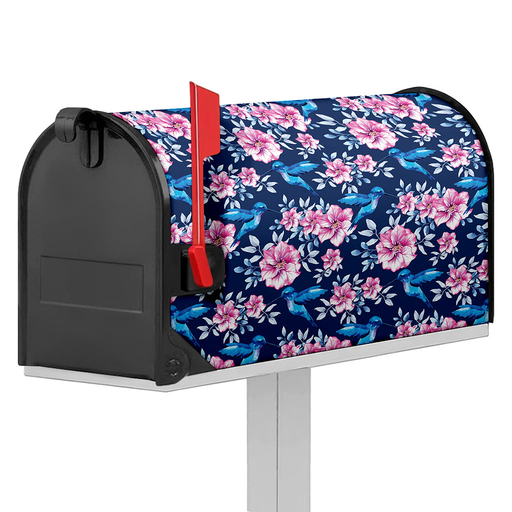 Pink Flowers And Hummingbird Print Mailbox Cover