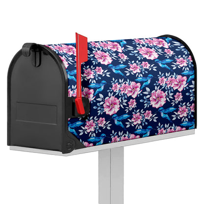 Pink Flowers And Hummingbird Print Mailbox Cover