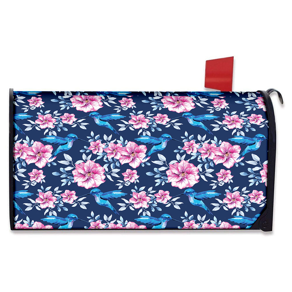 Pink Flowers And Hummingbird Print Mailbox Cover