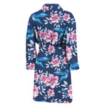 Pink Flowers And Hummingbird Print Men's Bathrobe