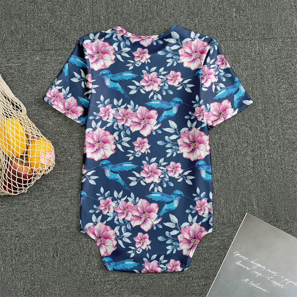 Pink Flowers And Hummingbird Print Men's Bodysuit