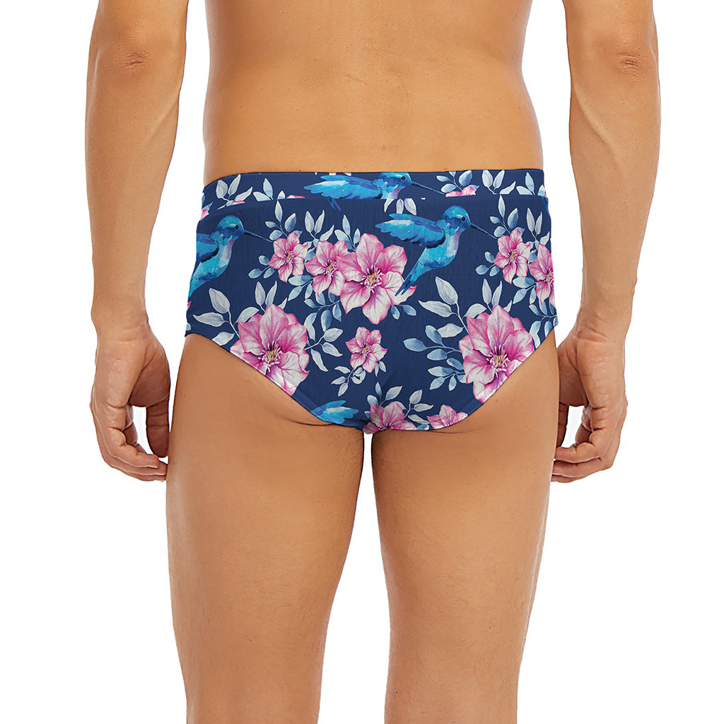Pink Flowers And Hummingbird Print Men's Briefs