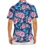 Pink Flowers And Hummingbird Print Men's Deep V-Neck Shirt