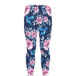 Pink Flowers And Hummingbird Print Men's leggings