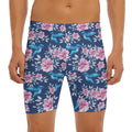 Pink Flowers And Hummingbird Print Men's Long Boxer Briefs