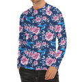 Pink Flowers And Hummingbird Print Men's Long Sleeve Rash Guard