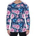 Pink Flowers And Hummingbird Print Men's Long Sleeve T-Shirt