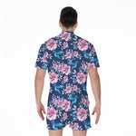 Pink Flowers And Hummingbird Print Men's Rompers