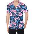 Pink Flowers And Hummingbird Print Men's Shirt