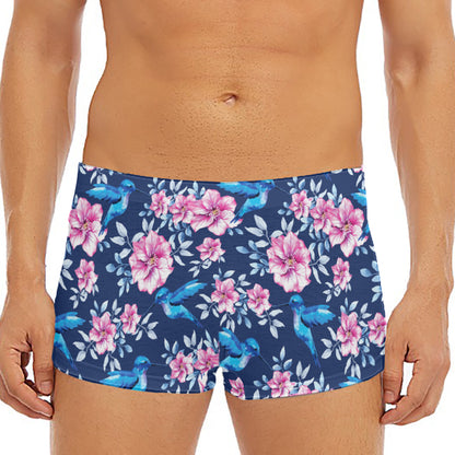 Pink Flowers And Hummingbird Print Men's Short Boxer Briefs