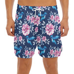 Pink Flowers And Hummingbird Print Men's Split Running Shorts