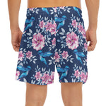 Pink Flowers And Hummingbird Print Men's Split Running Shorts