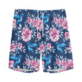 Pink Flowers And Hummingbird Print Men's Athletic Shorts