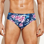 Pink Flowers And Hummingbird Print Men's Swim Briefs