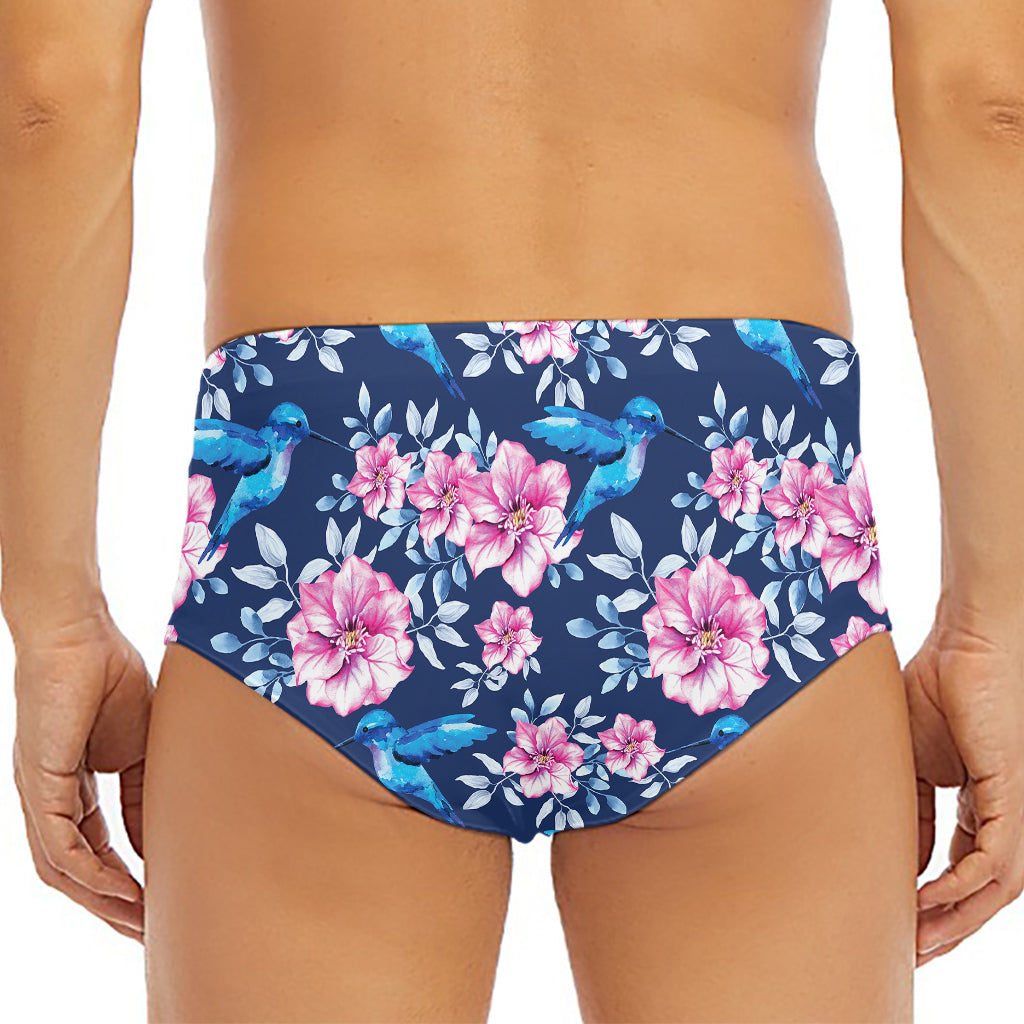 Pink Flowers And Hummingbird Print Men's Triangle Swim Briefs