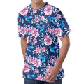 Pink Flowers And Hummingbird Print Men's Velvet T-Shirt