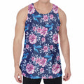 Pink Flowers And Hummingbird Print Men's Velvet Tank Top